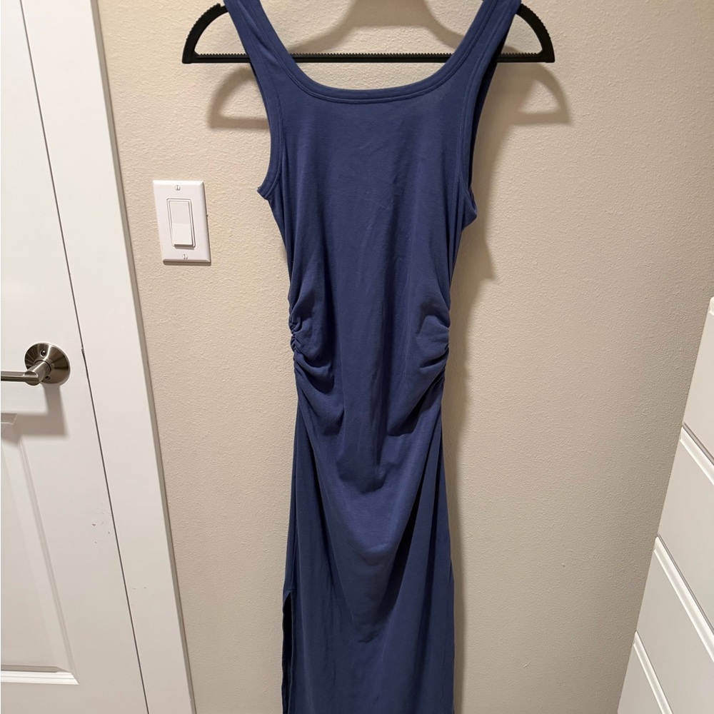 Navy Casual Ruched Sides Maxi Dress